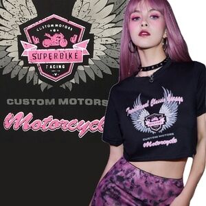 Angel Wings Biker Punk Cropped Top Tee Tank Shirt Short Sleeve Cotton NIP
